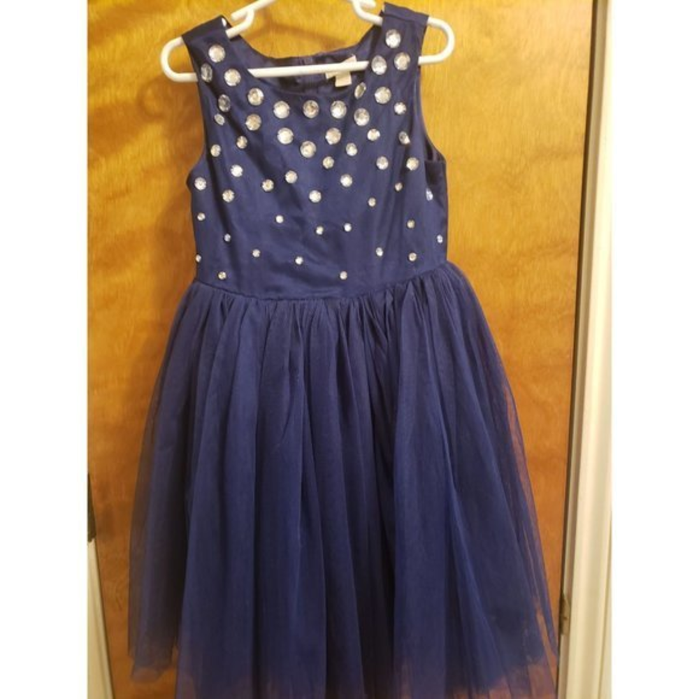 Dark Blue sleeveless Formal Dress with Bling on Bodice Size‎ 6x/7